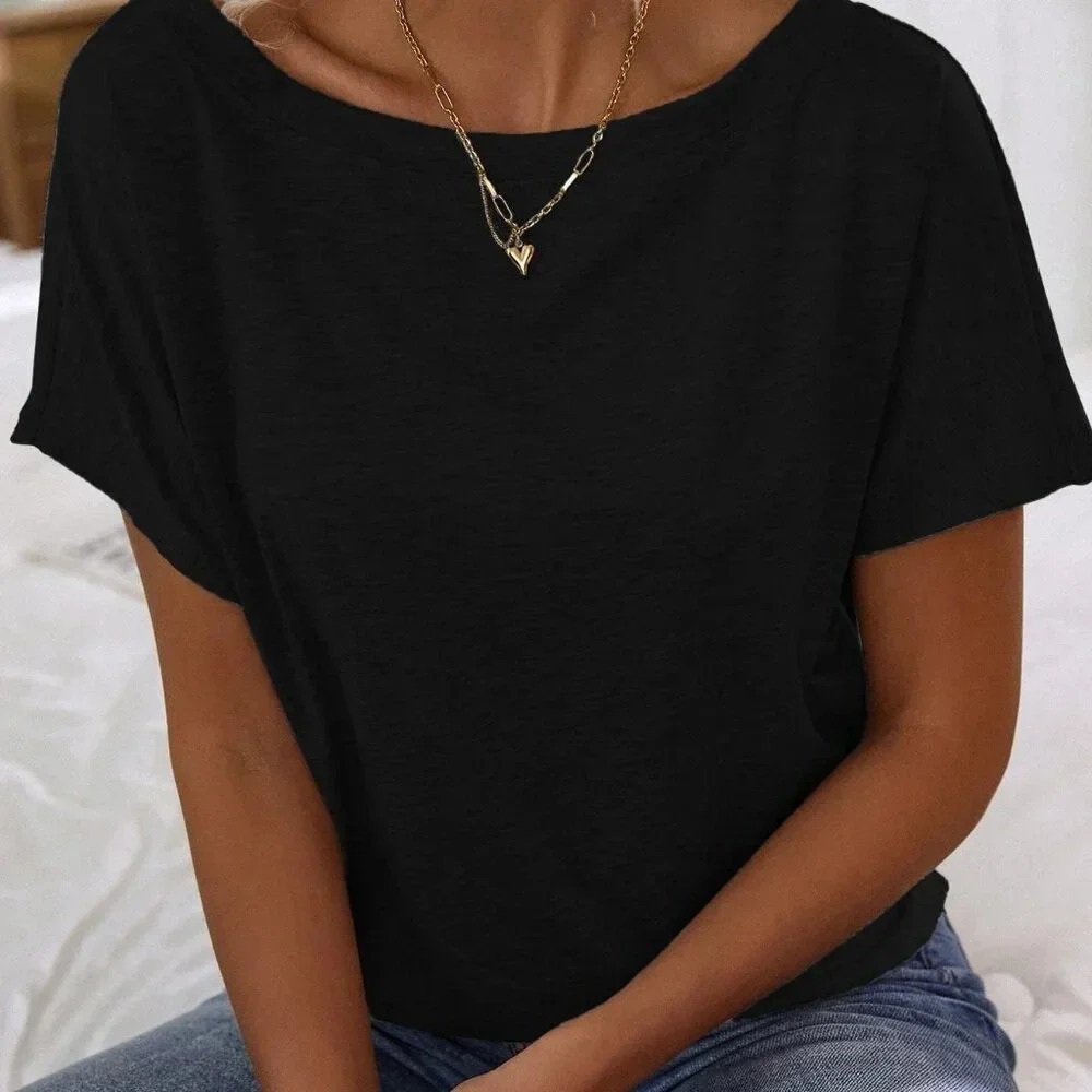 Black Casual Women's Batwing Sleeve Solid Tee - Picture 6 of 6